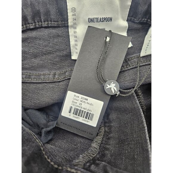 NWT One Teaspoon High Waist Freebirds Jeans Womens 22 Worn Raven Black Zip Ankle - Picture 6 of 7